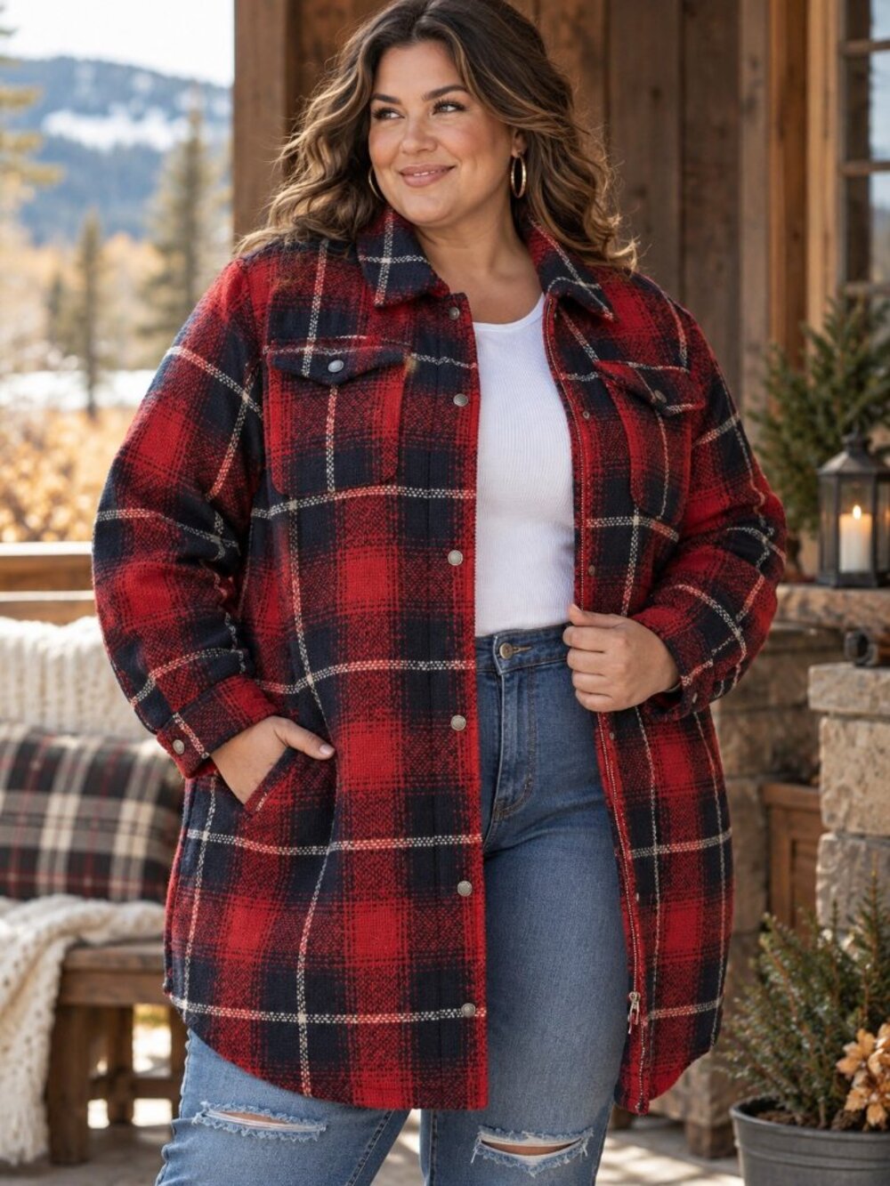 Levi's Wool Blend Sherpa Lined Plaid Long Shacket Red Blue Womens 4X NWT